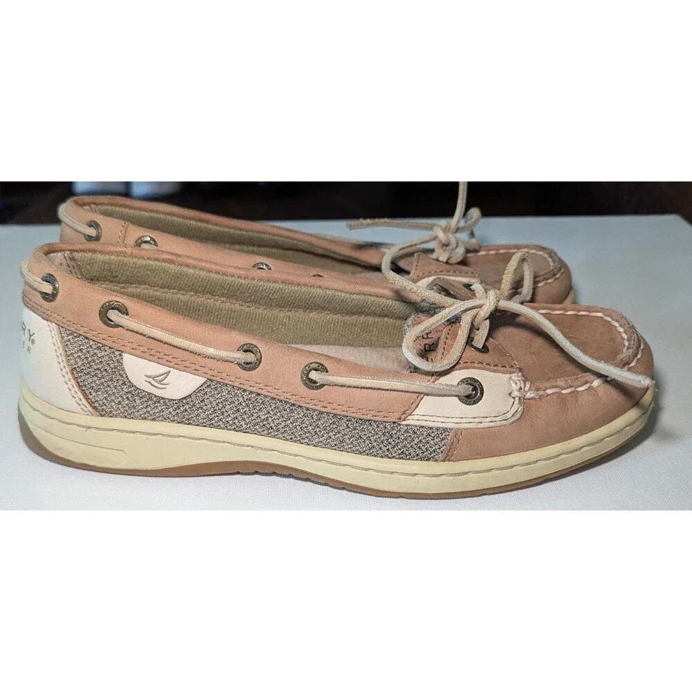 Sperry Top Sider Tan Leather Boat Shoes Memory Foam Comfort Women Size 7 Preppy
